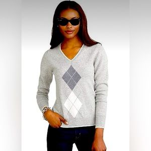 Brooks Brothers 💯% Lambswool Jewel Neck Argyle V-Neck Sweater |Size Medium